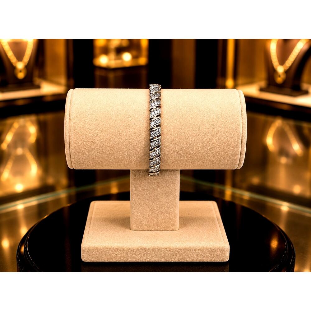 Vintage Two Tone Gold Silver Textured Link Bracelet 7.5" Locking Closure